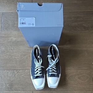 Stylish Denim and White High-Top Sneakers